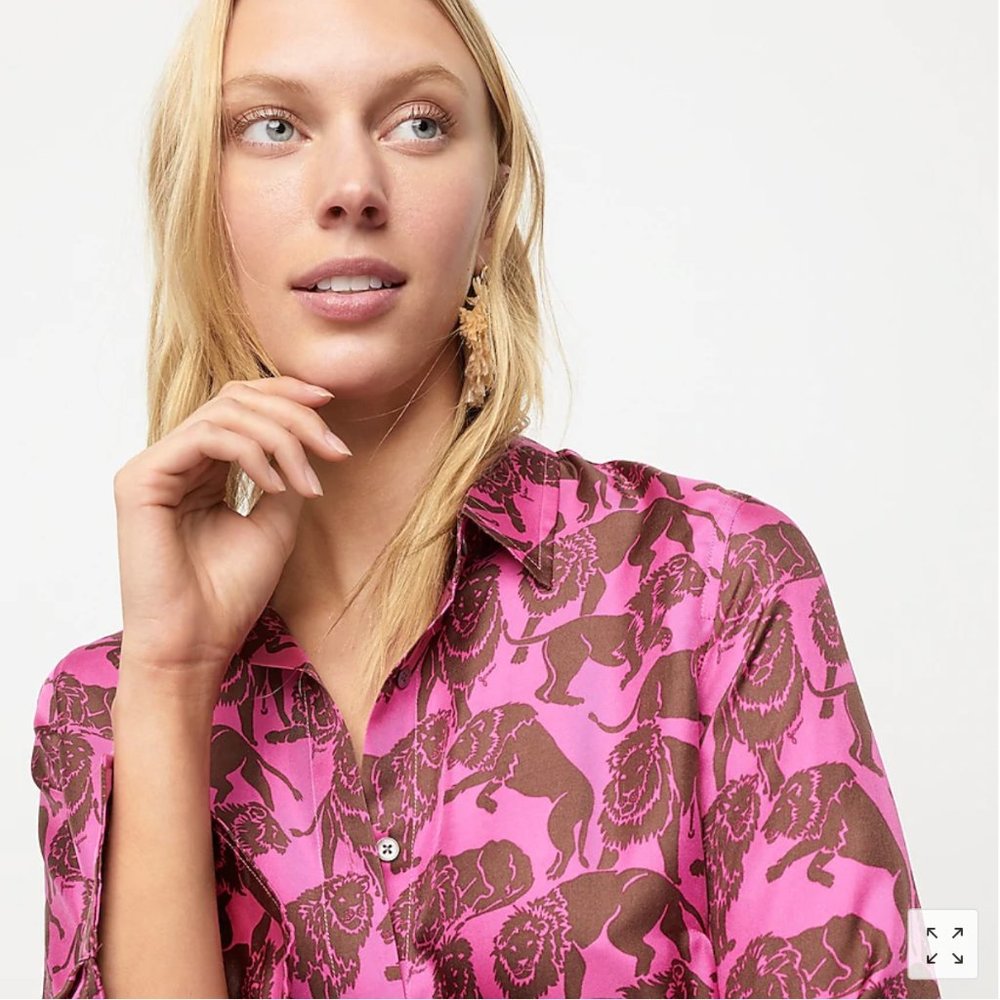 J.Crew Collection silk shirt in sleepy lions print - Picture 2 of 5
